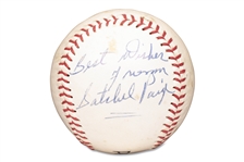 SATCHEL PAIGE SIGNED AND INSCRIBED WILSON PROFESSIONAL MODEL BASEBALL - BECKETT