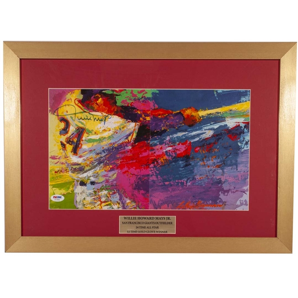 AUTOGRAPHED WILLIE MAYS IMAGE BY LEROY NEIMAN 15" X 21" FROM MAGAZINE PAGES - PSA/DNA