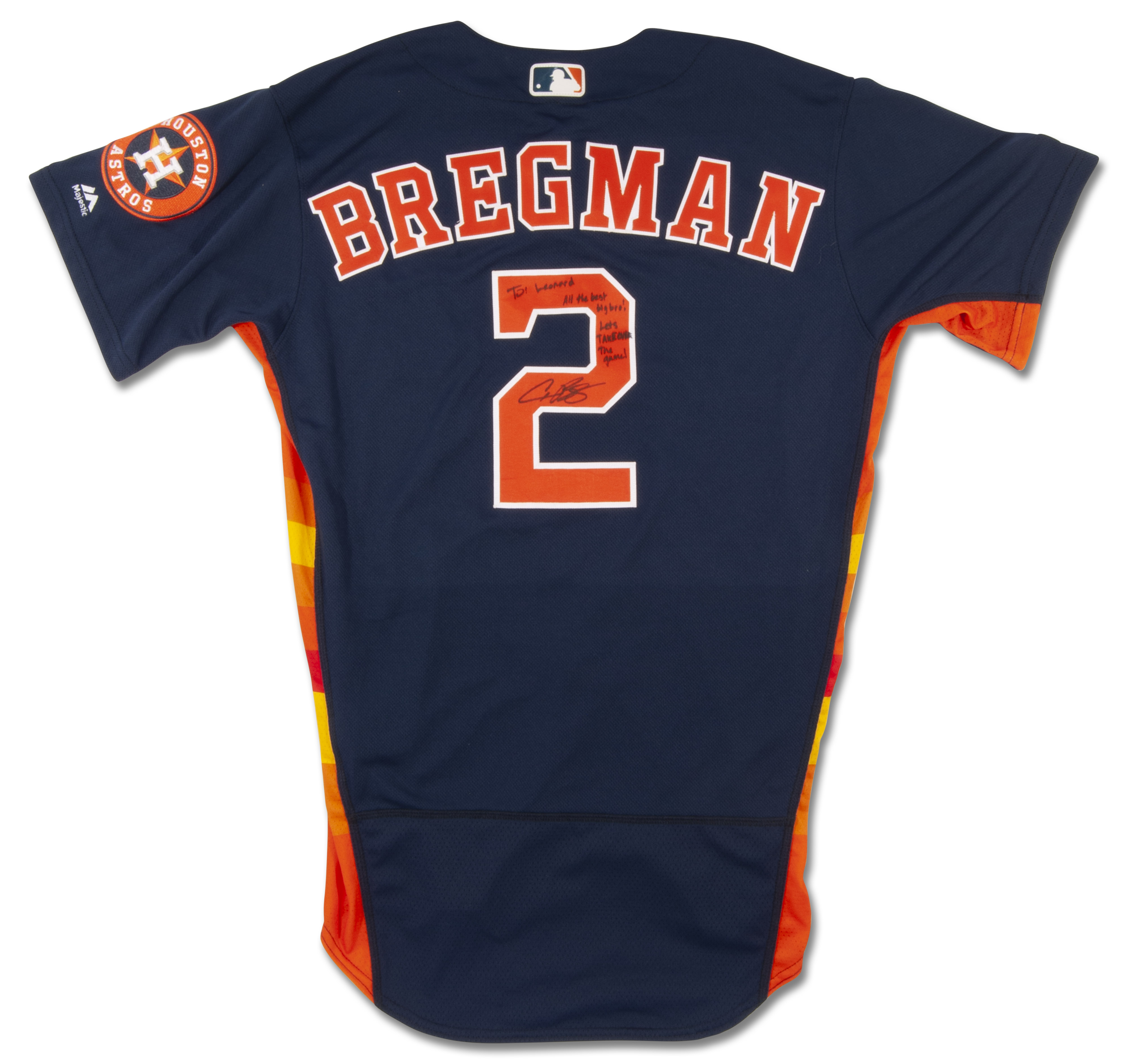 Lot Detail - ALEX BREGMAN HOUSTON ASTROS AUTOGRAPHED AND INSCRIBED GAME  WORN JERSEY - BECKETT