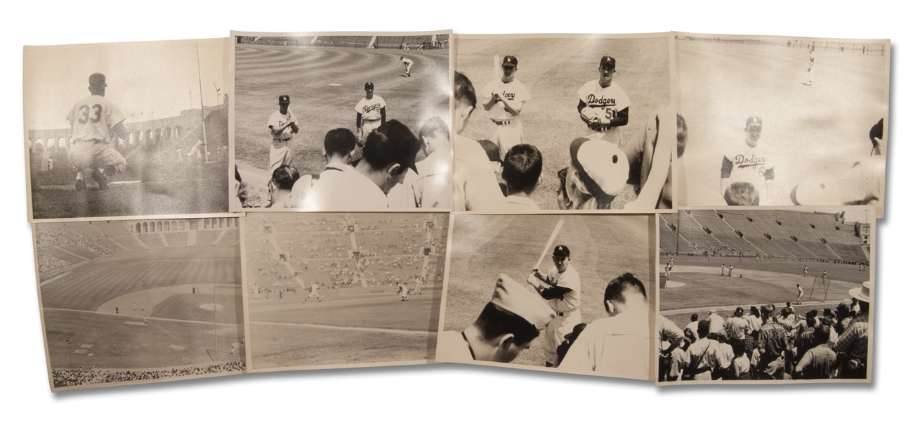 6/4/1961 LOS ANGELES DODGERS AT L.A. COLISEUM "CAMERA DAY" GROUP OF (28) UNIQUE 8" X 10" BLACK & WHITE PHOTOS INCLUDING KOUFAX, ALSTON, REESE, NEWCOMBE