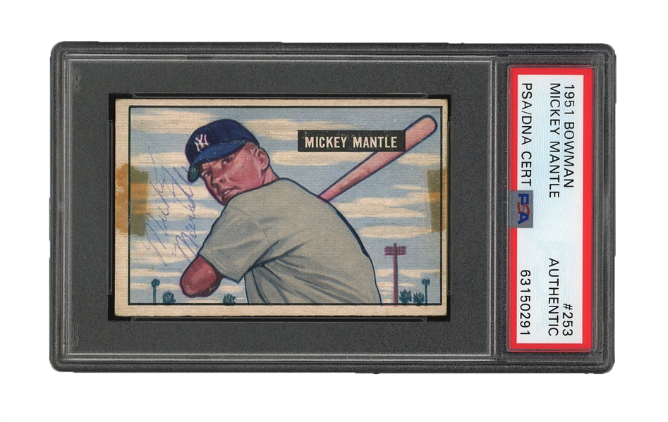 1951 BOWMAN #253 MICKEY MANTLE AUTOGRAPHED ROOKIE BASEBALL CARD - EARLY MANTLE SIGNATURE STYLE! - PSA/DNA AUTHENTIC