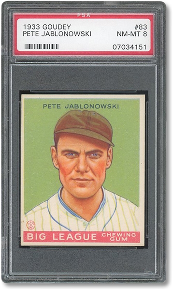1933 GOUDEY #83 PETE JABLONOWSKI - PSA NM-MT 8 - ONLY ONE GRADED HIGHER