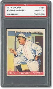 1933 GOUDEY #188 ROGERS HORNSBY - PSA NM-MT 8