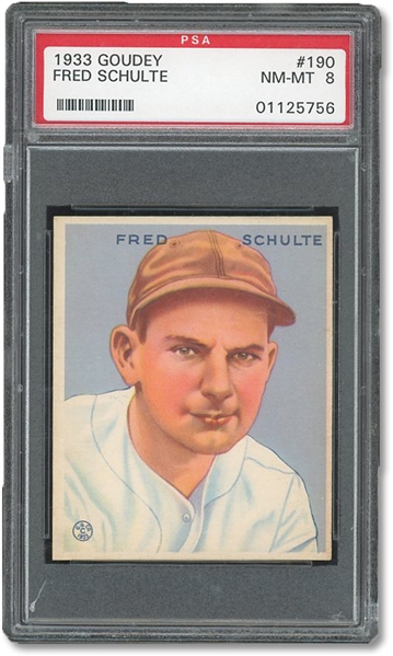 1933 GOUDEY #190 FRED SCHULTE - PSA NM-MT 8 - NONE GRADED HIGHER