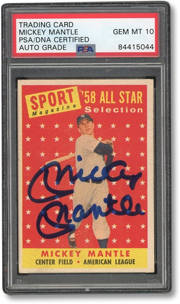 SIGNED 1958 TOPPS #487 ALL-STAR MICKEY MANTLE - PSA/DNA GEM MINT 10 AUTO