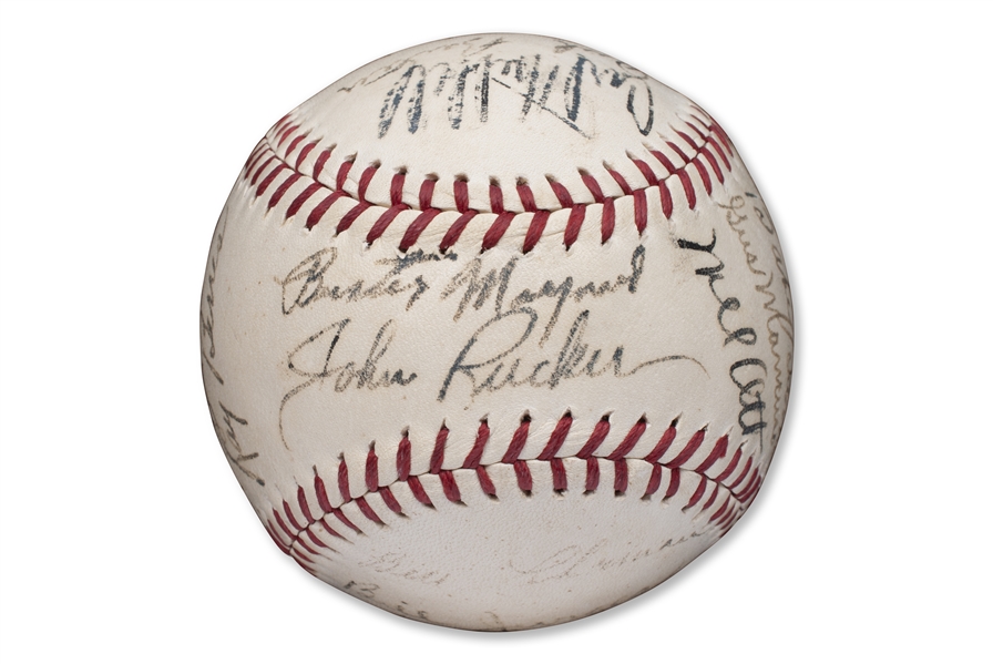 Lot Detail 1943 New York Giants Team Signed Official Pro League Baseball Incl Mel Ott And Carl