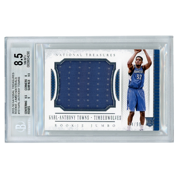 2015 NATIONAL TREASURES ROOKIE JUMBO MATERIALS #10 KARL-ANTHONY TOWNS (LE 74/99) - BGS NM-MT+ 8.5
