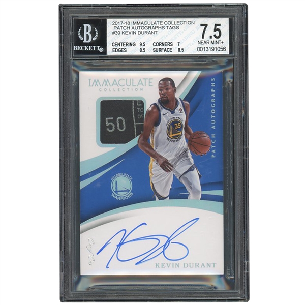 2017 IMMACULATE COLLECTION PATCH AUTOGRAPHS TAGS #39 KEVIN DURANT ONE OF ONE! - BGS NM+ 7.5