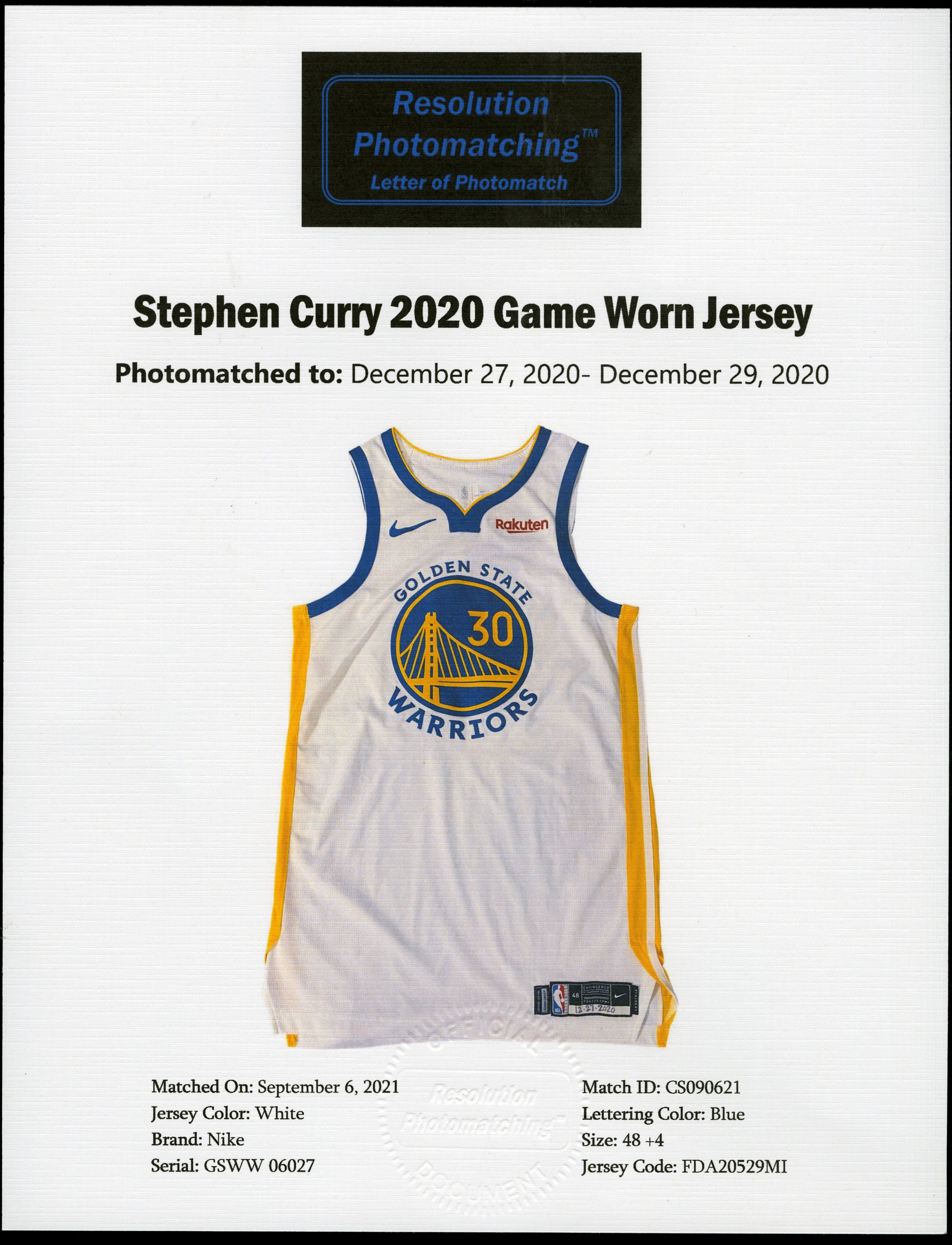 Sell or Auction a Steph Curry Game Worn Golden State Warriors Jersey