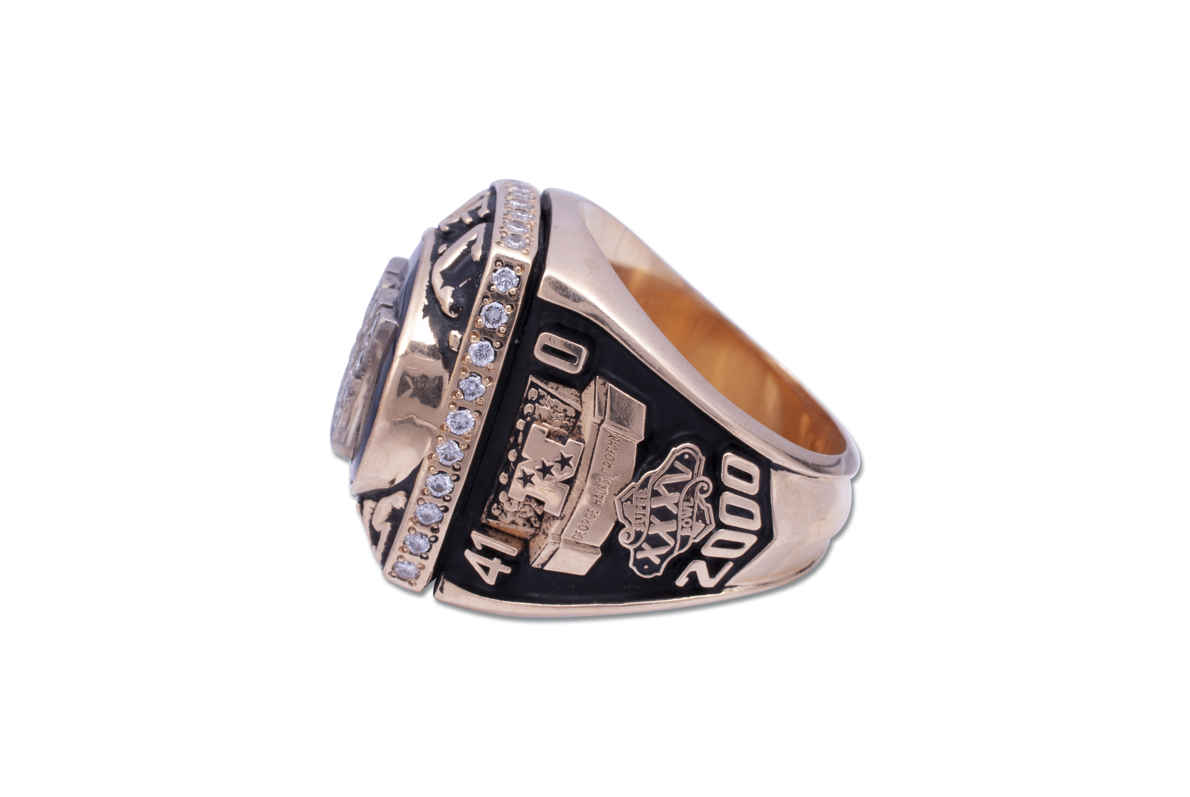 2000 NFC World Champions Vintage Rare & Collectible High-Quality Replica Gold Football Championship Ring with Cherrywood Display Box New York Giants Ramos McDonald 