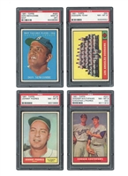 GROUP OF (4) 1961 TOPPS LOS ANGELES DODGERS PSA GRADED #86 TEAM NM-MT 8, #109 PODRES NM-MT 8, #207 SOUTHPAWS (KOUFAX/PODRES) NM-MT 8 (OC), #483 NEWCOMBE MVP MINT 9 (ST)