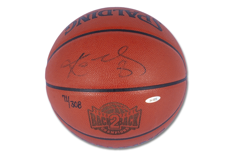 KOBE BRYANT LOS ANGELES LAKERS LIMITED EDITION (71/308) SIGNED BACK TO BACK BASKETBALL - UPPER DECK COA