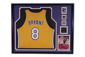 KOBE BRYANT LOS ANGELES LAKERS FRAMED & AUTOGRAPHED PRO MODEL #8 JERSEY - DISPLAY 32" X 41" - PSA/DNA