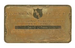 1961-62 AMERICAN BASKETBALL LEAGUE OFFICIAL SEASON PASS PRESENTED TO DAVID LITMAN