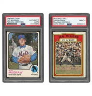 PAIR OF TUG MC GRAW (D. 04) VINTAGE SIGNED TOPPS BASEBALL - 1972 TOPPS #164 (IN ACTION) PSA/DNA MINT 9 & 1973 TOPPS #30 PSA/DNA AUTH. 