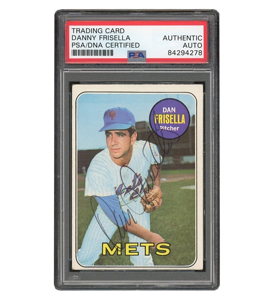 1969 TOPPS #343 DAN FRISELLA (D. 77 AGE 30) MIRACLE METS AUTOGRAPHED BASEBALL CARD - BOLD BLACK BALLPOINT - PSA/DNA AUTH. 
