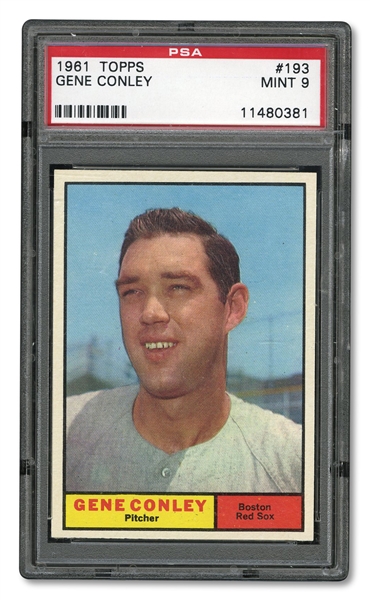 1961 TOPPS #193 GENE CONLEY - BOSTON RED SOX - ALSO PLAYED FOR NBA CELTICS! - PSA MINT 9 - ONLY ONE HIGHER
