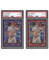 PAIR OF 2014 BOWMAN #168 MIKE TROUT (RED ICE & PURPLE ICE) - BOTH PSA NM-MT 8