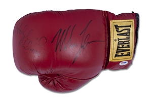 MIKE TYSON & EVANDER HOLYFIELD DUAL SIGNED EVERLAST BOXING GLOVE - PSA/DNA