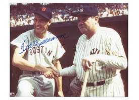 TED WILLIAMS AUTOGRAPHED 8" X 10" COLOR PHOTO - STUNNING IMAGE OF TED PICTURED WITH BABE RUTH (NOT SIGNED BY BABE) - BECKETT LOA