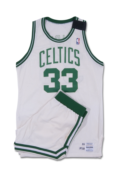1989-90 LARRY BIRD BOSTON CELTICS GAME WORN HOME UNIFORM WITH SPECIAL MEMORIAL BAND - MEARS A10