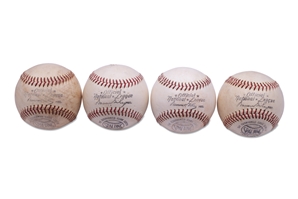 GROUP OF VINTAGE GAME USED SPALDING UNSIGNED ONL BASEBALLS - (8) WARREN GILES NL PRES. 52-69 & (4) CHARLES FEENEY NL PRES. 70-86 - PERFECT FOR AUTOGRAPHS OF PERIOD PLAYERS - IN SPALDING BOX