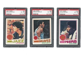 SHARP 1977 TOPPS BASKETBALL COMPLETE SET (132) CARDS WITH (3) GRADED PSA EX-MT 6 #20 MARAVICH, #56 DANTLEY (RC), #100 ERVING - REST OF SET APPEARS EX TO NEAR MINT - OTHER GRADING POSSIBILITIES! 
