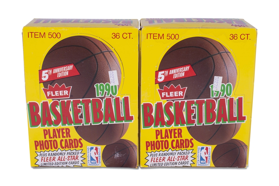 PAIR OF 1990-91 FLEER BASKETBALL BOXES WITH (36) UNOPENED PACKS IN EACH - SET INCLUDES JORDAN, BIRD, MAGIC REGULAR & ALL STAR CARDS