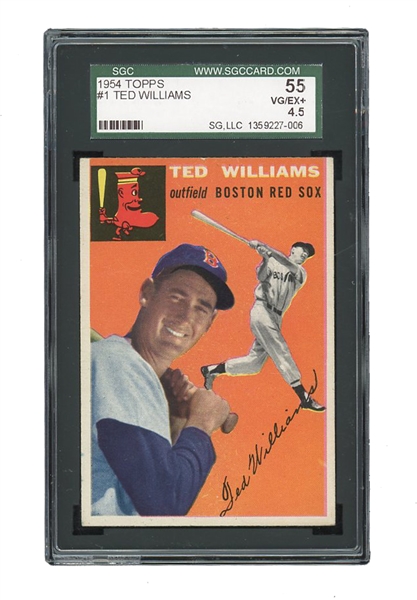 SHARP 1954 TOPPS #1 TED WILLIAMS BOSTON RED SOX - SGC VG/EX+ 4.5 - 55