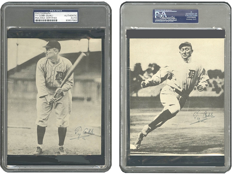 ONE OF A KIND TY COBB DUAL SIGNED DOUBLE SIDED PHOTOGRAPH - AUTO ON BOTH SIDES - PSA/DNA