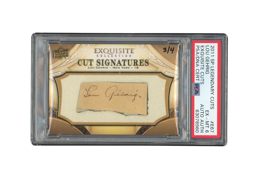2011 LOU GEHRIG SP LEGENDARY CUTS EXQUISITE CUTS NUMBERED 3 OF 4 - SOLE EXAMPLE ON PSA CONSENSUS REPORT! - PSA EX-MT 6, AUTO AUTH