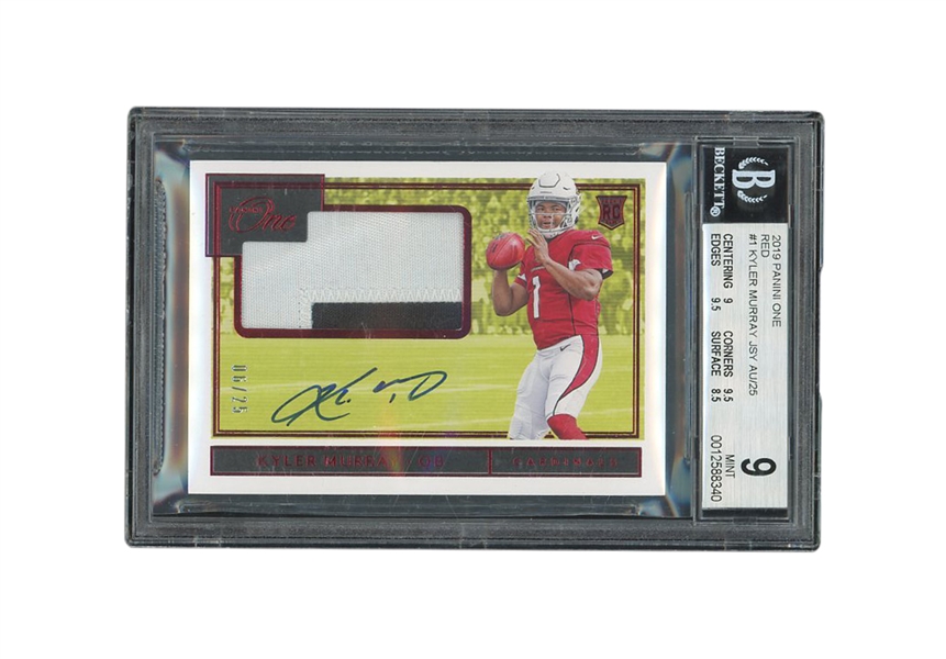 2019 PANINI ONE #1 KYLER MURRAY RED JERSEY AUTOGRAPH (06/25) - BGS MINT 9, 10 AUTO.