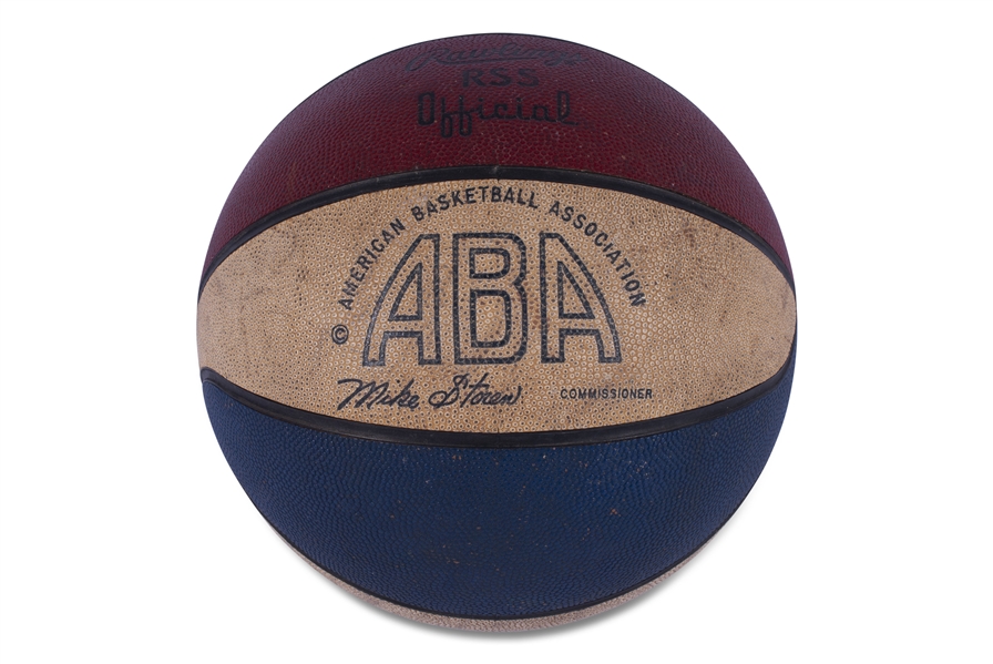 OFFICIAL 1973-74 ABA MIKE STOREN (COMMISSIONER) RED WHITE AND BLUE RAWLINGS BASKETBALL