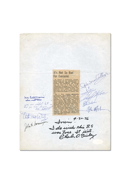 RAY KROC AND (8) OF THE RICHEST PEOPLE OF CHICAGO IN 1976 SIGNED DISPLAY - PSA/DNA LOA