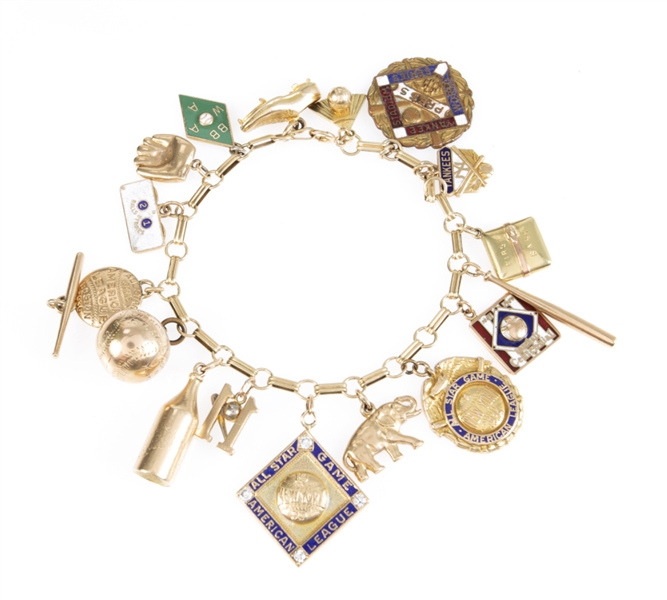 1929-1941 JUNE ODEA GOMEZ CHARM BRACELET FROM LEFTYS TIME AS A YANKEE - 10K GOLD