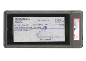 1997 MICHAEL JORDAN SIGNED $5,000 CHECK CASINO MARKER DATED 9/12/1997 & PAYABLE TO TRUMP INDIANA, INC. CASINO OWNED BY DONALD TRUMP - PSA/DNA MINT 9 - ONLY PSA ENCAPSULATED EXAMPLE AND NICEST AUTO...