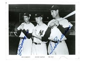 JOE DIMAGGIO & TED WILLIAMS DUAL SIGNED 8" X 10" PHOTOGRAPH - BOLD BLUE MARKER - PSA/DNA LOA (MANTLE ALSO PICTURED BUT HAS NOT SIGNED)
