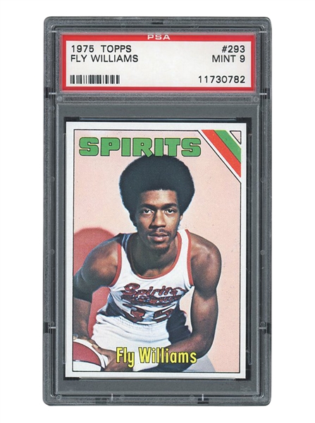 CLASSIC 1975 TOPPS #293 FLY WILLIAMS BASKETBALL CARD - PSA 9 - ABA SPIRITS OF ST. LOUIS - NYC PLAYGROUND LEGEND - ONLY (7) GRADED HIGHER - FLY IS OPEN, LETS GO PEAY!