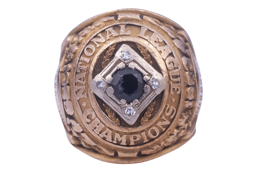 1953 BILL ANTONELLOS BROOKLYN DODGERS NL CHAMPIONSHIP RING - 10K GOLD WITH FOUR SMALL DIAMONDS