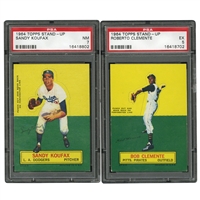 PAIR OF 1964 TOPPS STAND-UPS WITH CLEMENTE PSA EX 5 & KOUFAX PSA NM 7