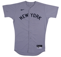 AUGUST 12, 2021 GIANCARLO STANTON FIELD OF DREAMS GAME WORN NEW YORK YANKEES THROWBACK JERSEY - STANTON SMACKS 2-RUN HOMER IN TOP OF THE 9TH! - MLB AUTHENTIC