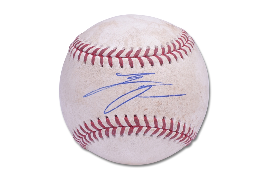 AUGUST 25, 2020 SHOHEI OHTANI GAME USED AND SIGNED BALL - OHTANI GOES 2-4 IN SECOND GAME OF DOUBLE-HEADER VS ASTROS - RARE GAME BALL WITH SIGNATURE FROM SHOTIME - MLB AUTHENTIC