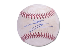 AUGUST 25, 2020 SHOHEI OHTANI GAME USED AND SIGNED BALL - OHTANI GOES 2-4 IN SECOND GAME OF DOUBLE-HEADER VS ASTROS - RARE GAME BALL WITH SIGNATURE FROM SHOTIME - MLB AUTHENTIC