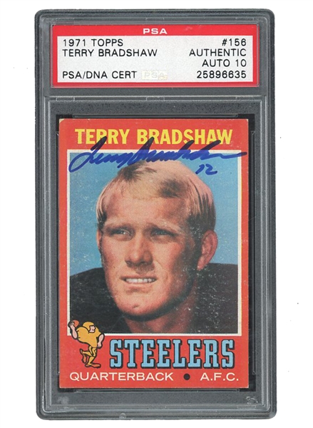 AUTOGRAPHED 1971 TOPPS #156 TERRY BRADSHAW ROOKIE - PSA AUTHENTIC