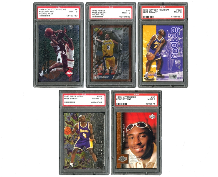 GROUP OF (5) KOBE BRYANT ROOKIE CARDS - ALL PSA GRADED NM-MT OR BETTER
