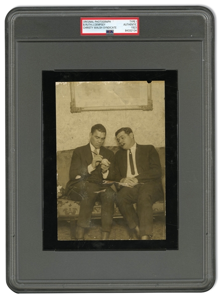 1923 BABE RUTH AND JACK DEMPSEY ORIGINAL PHOTO  - PSA/DNA TYPE 1