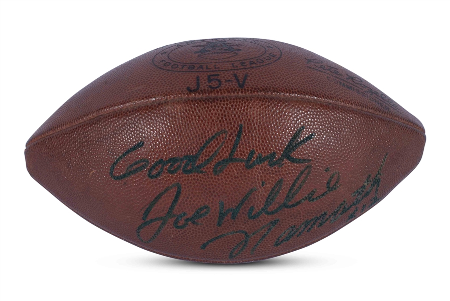 1969 AFL (ROZELLE) GAME USED FOOTBALL SIGNED & INSCRIBED BY JOE WILLIE NAMATH - EARLY AUTOGRAPH SOON AFTER JETS BEAT COLTS IN SUPER BOWL III (PSA/DNA COA & LOP)