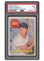 1969 TOPPS #500 MICKEY MANTLE NEW YORK YANKEES (LAST NAME IN YELLOW) - PSA EX 5