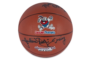 1984 DENVER 1ST NBA ALL-STAR WEEKEND SLAM DUNK CONTEST AUTOGRAPHED MID-SIZE NUGGETS BALL - SIGNED AT THE TIME BY ALL (9) PARTICIPANTS INC. NANCE, "DR. J", DOMINIQUE WILKINS, CLYDE DREXLER & MORE