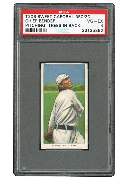 1909-11 T206 SWEET CAPORAL CHIEF BENDER PITCHING TREES IN BACKGROUND - PSA VG-EX 4